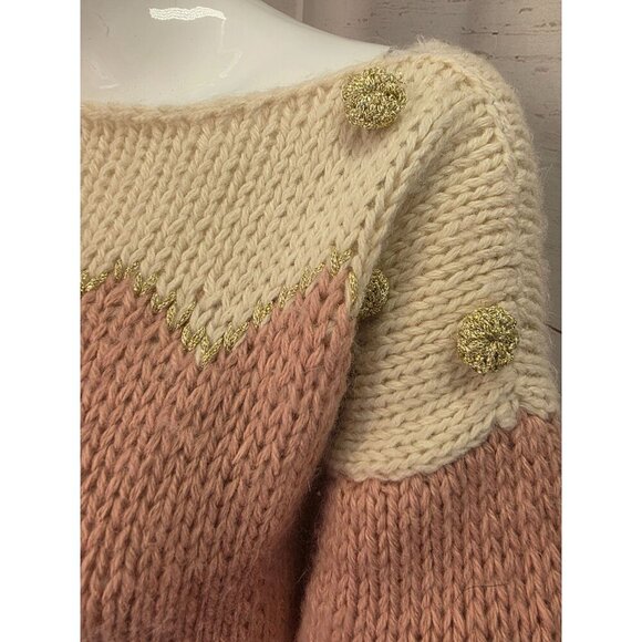 Vero Alfie Cleopatra Handmade Sweater Sz L Mohair Wool Pink Brown Colorblock - Picture 10 of 11